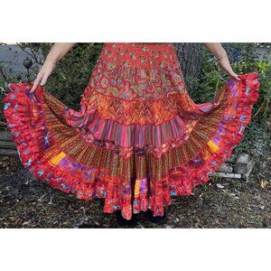 VTG Anna Konya Maxi Fiesta Red Skirt Full Flouncy Boho Kahlo Designer Style OS